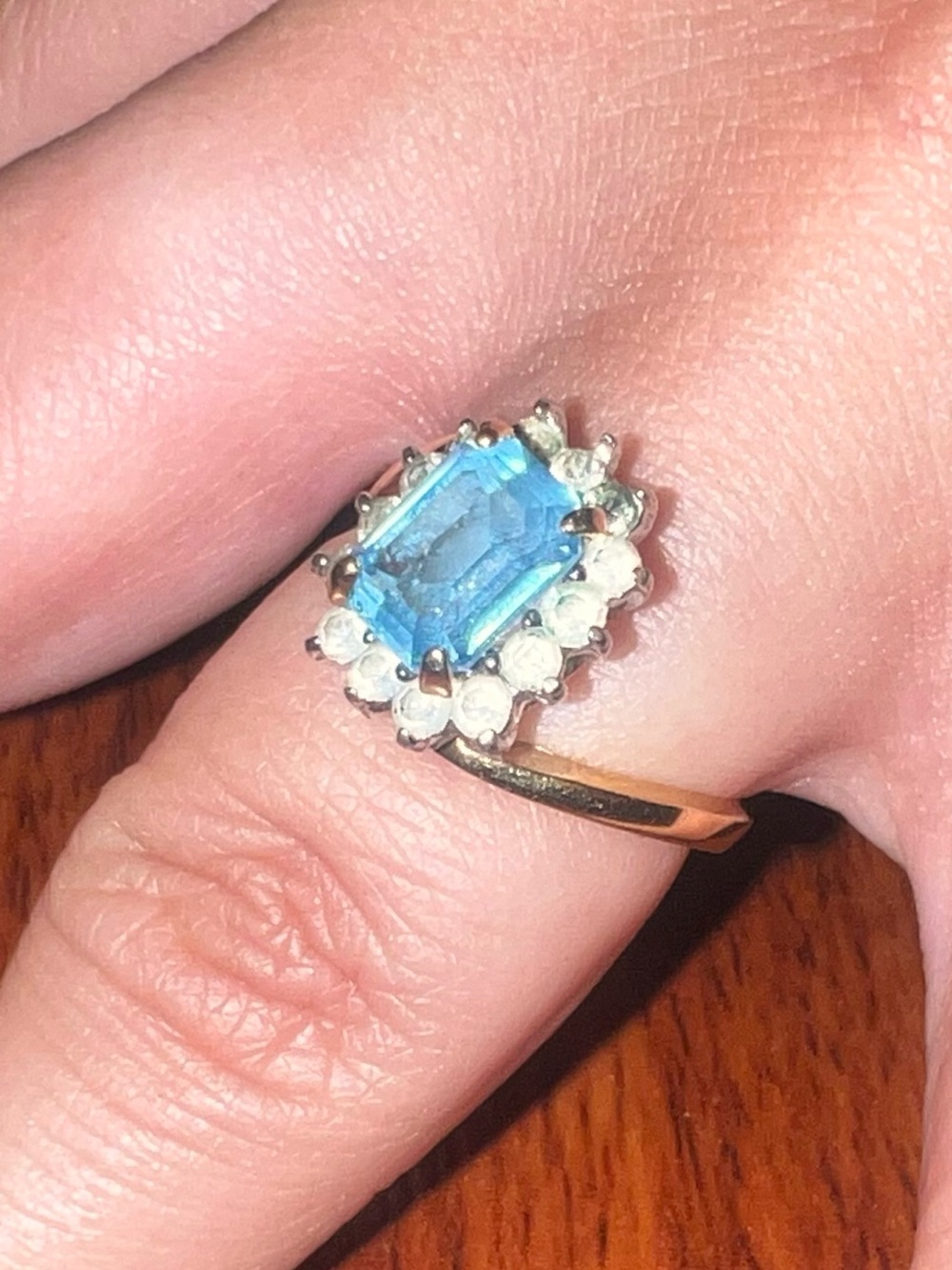 Blue Halo Cocktail Ring with Clear Accent Stones